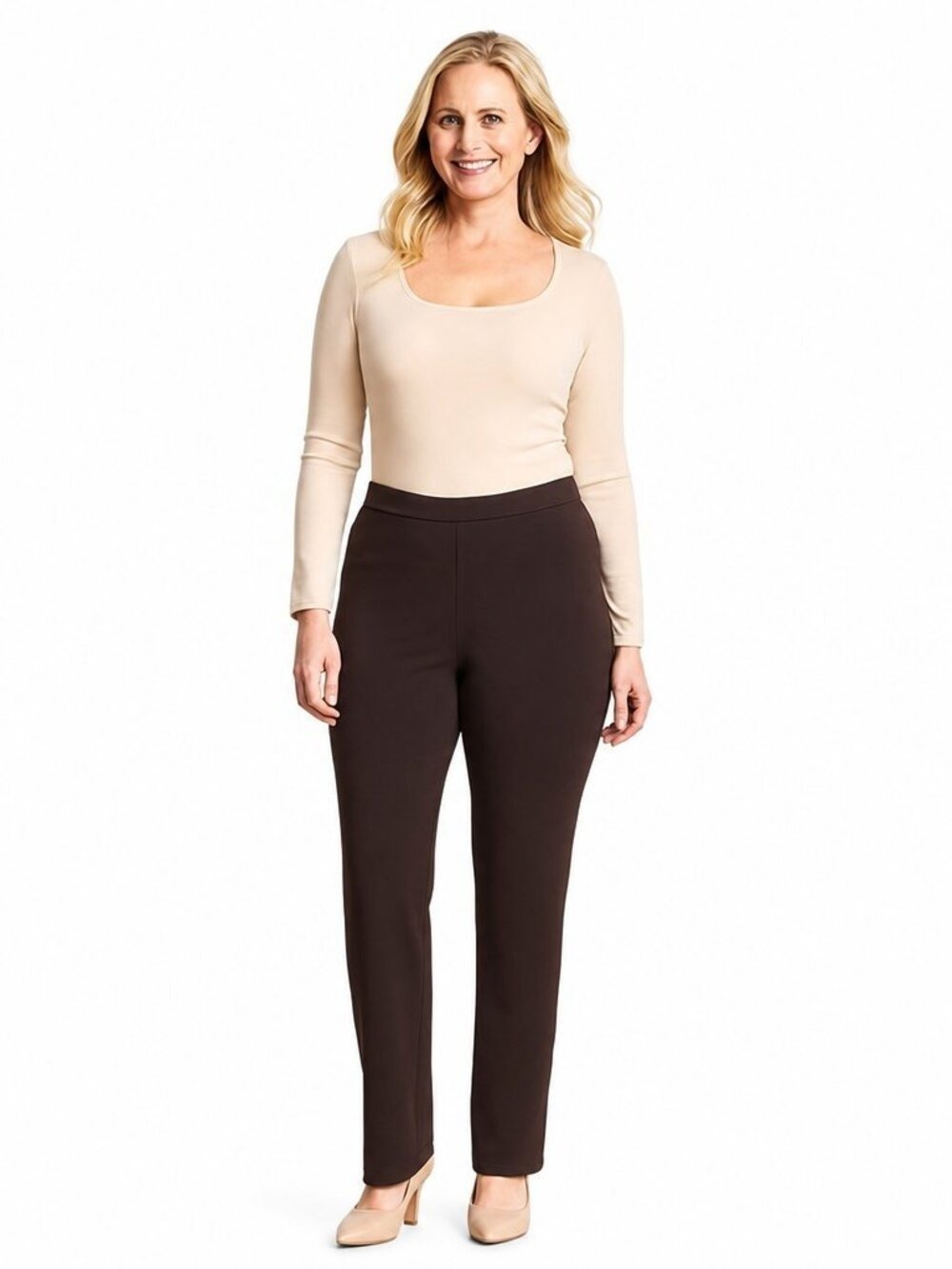 Sunny Leigh Dark Brown Side-Zip Pants | Size 14 | Career Chic & Stretch Comfort